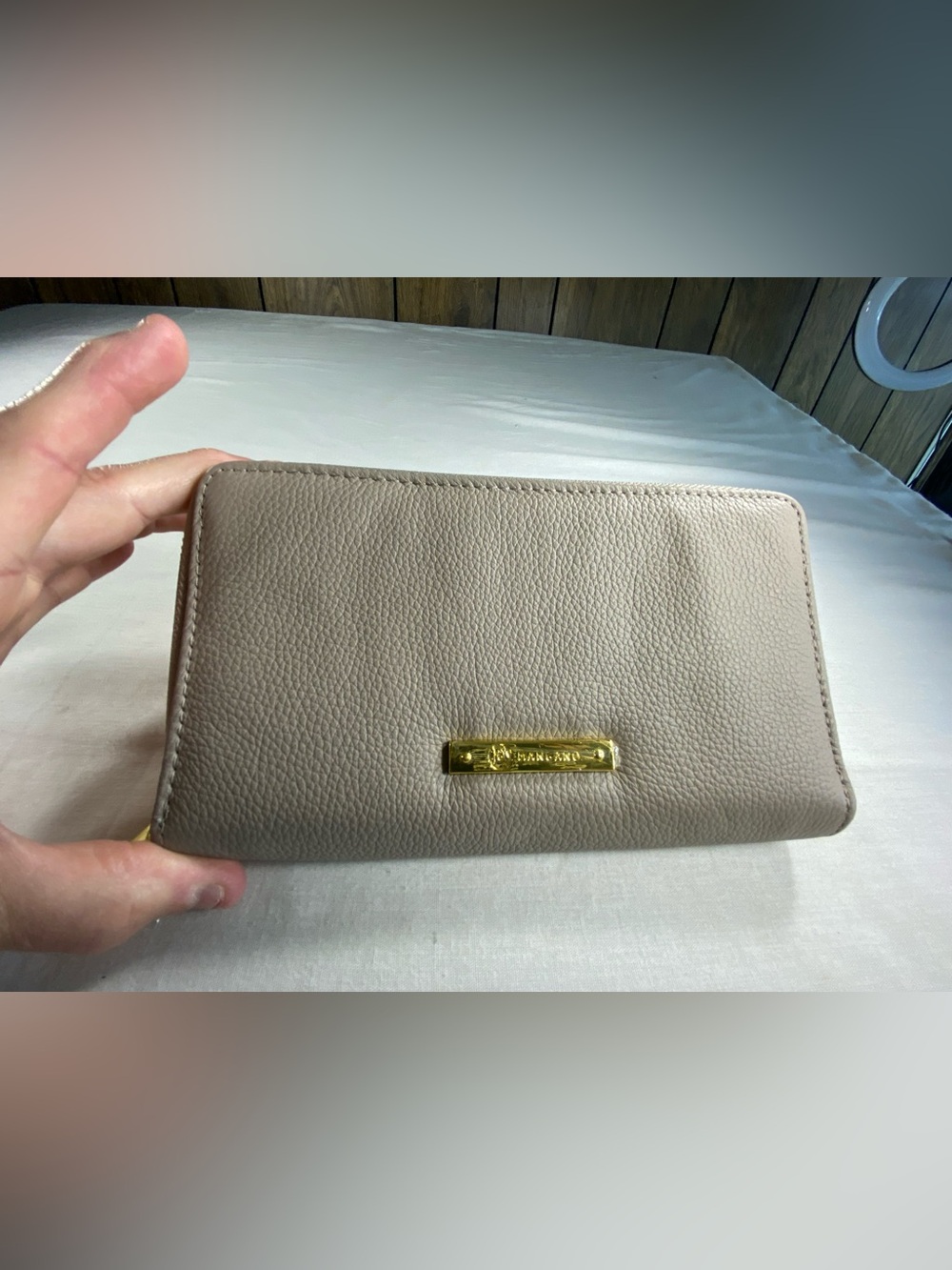 Joy Mangano Luxe Leather double zip wallet billfold clutch